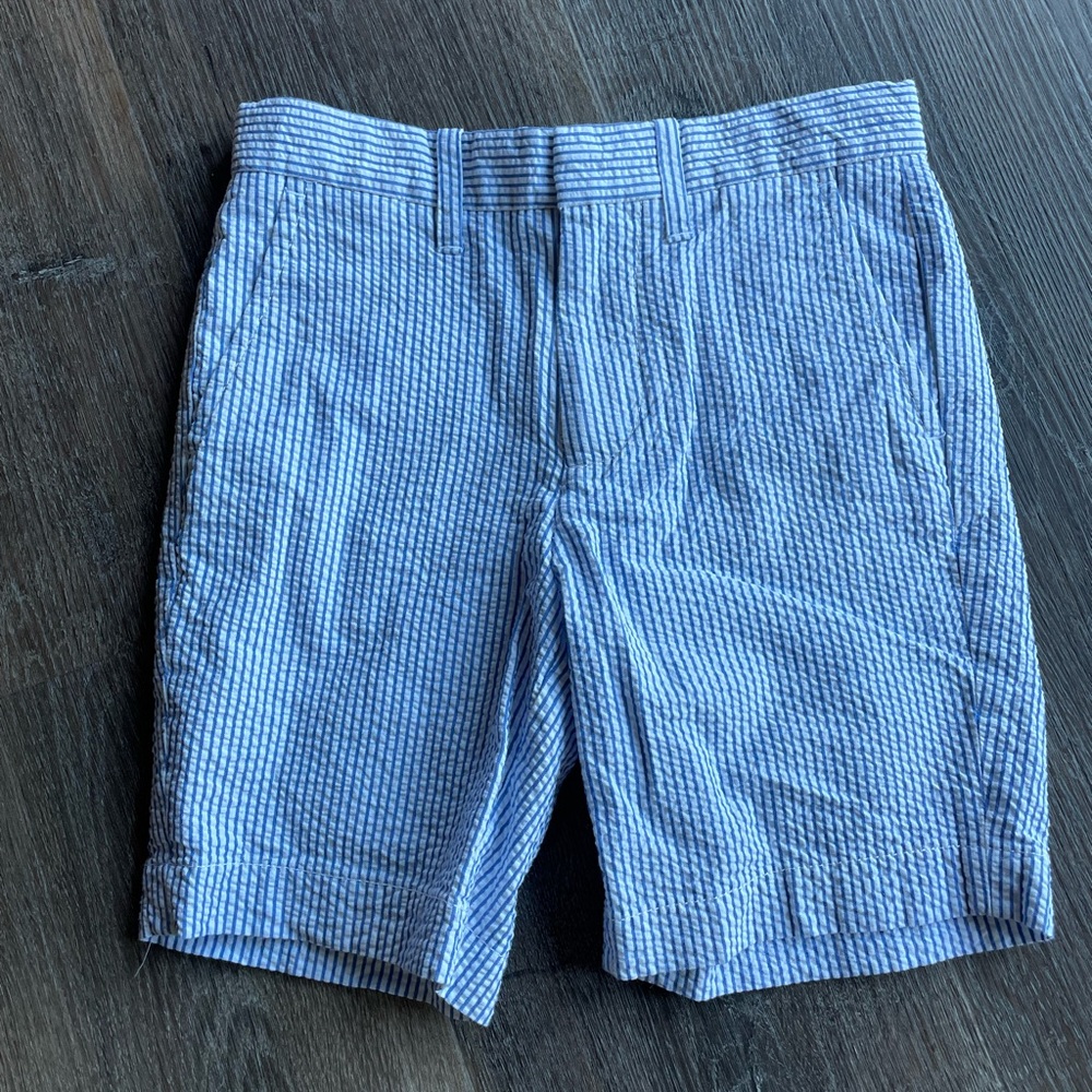 J. Crew Factory Boys Blue and White Striped Seersucker Shorts, Sz 5